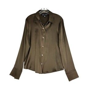 Ellen Tracy Linda Allard silk long sleeve Green shirt Size 6